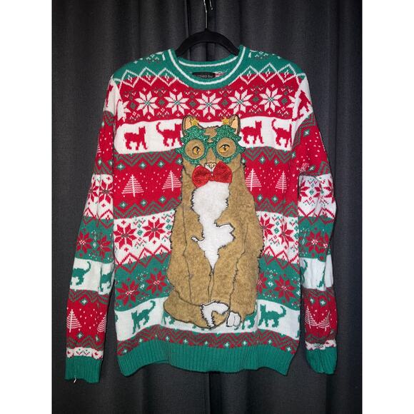 Ugly Christmas Sweater Xmas Size Medium Cat - Picture 1 of 3